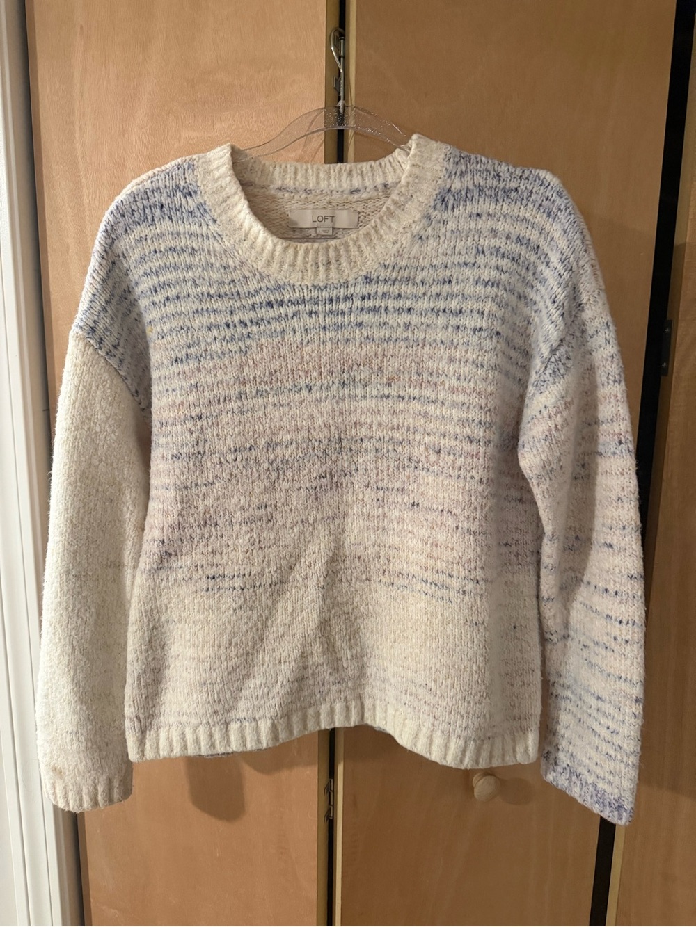 LOFT Cream Sweater with Light Blue Marled Texture EUC